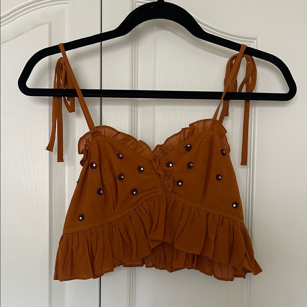 Women's Ruffled Burnt Orange Crop Top